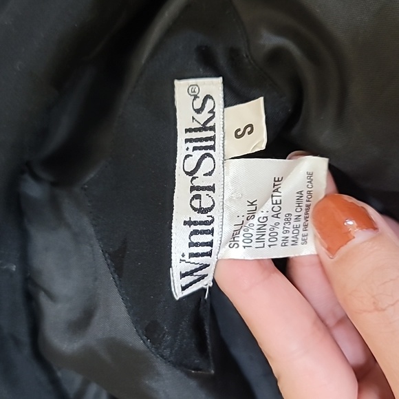 Winter Silks vintage Bomber Jacket black calla lilly print silk pockets zip up - Picture 5 of 5
